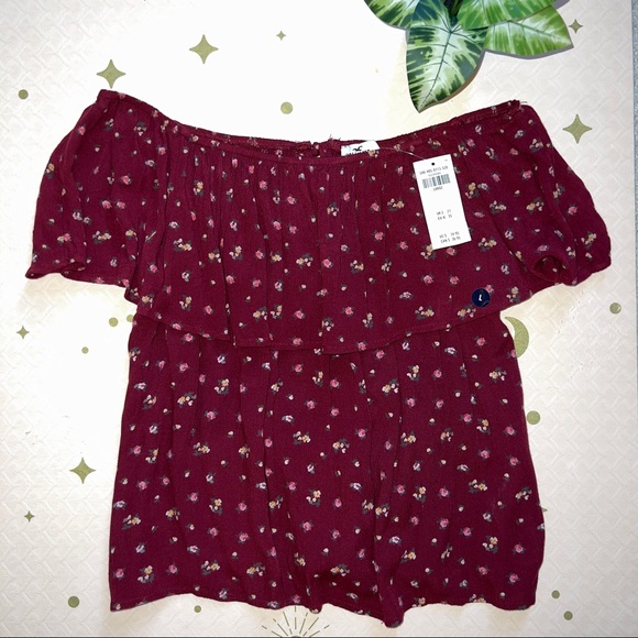 Hollister Off the Shoulder Blouse / Crop Top in Red Floral - Large - Picture 1 of 6